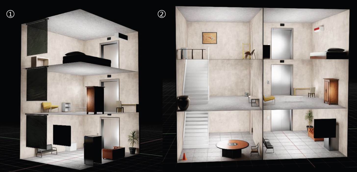 Две среды для тестирования. В левой части находится только лифт, а в правой — лифт и лестница. Источник: IJCNN Proceedings